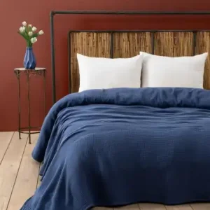 Ofertă Cuvertura pentru Pat Dublu Model Muslin Navy Blue (220 x 250)