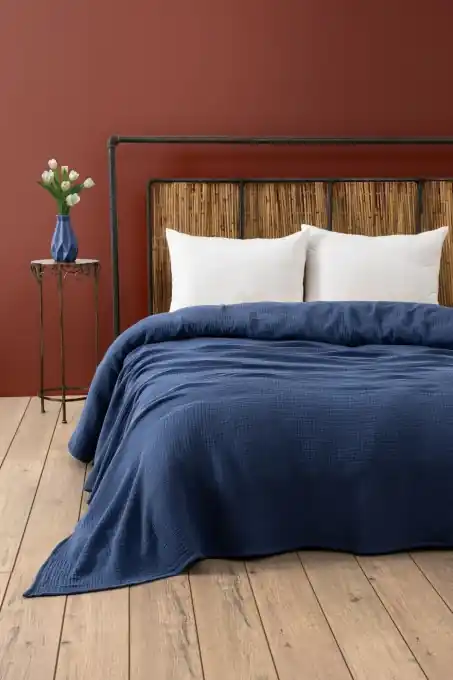 Ofertă Cuvertura pentru Pat Dublu Model Muslin Navy Blue (220 x 250)