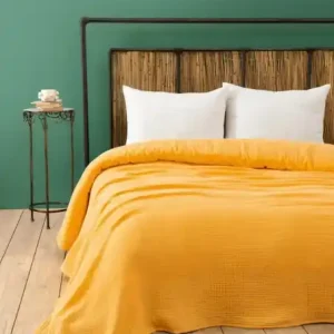 Cumpărături sigure Cuvertura pentru Pat Dublu Model Muslin Yellow (220 x 250)