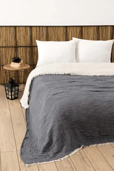 Cuvertura pentru Pat Dublu Model Muslin Anthracite Livrare expres