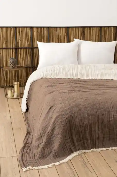 Ofertă limitată Cuvertura pentru Pat Dublu Model Muslin Brown