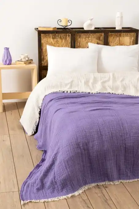 Cuvertura pentru Pat Dublu Model Muslin Damson Ofertă specială