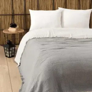 Cuvertura pentru Pat Dublu Model Muslin Grey v2 Ieftin