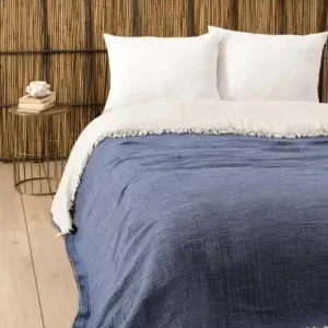 Cumpărături sigure Cuvertura pentru Pat Dublu Model Muslin Navy Blue v2
