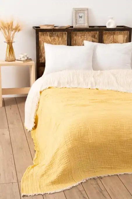 Cuvertura pentru Pat Dublu Model Muslin Yellow v2 Reduceri
