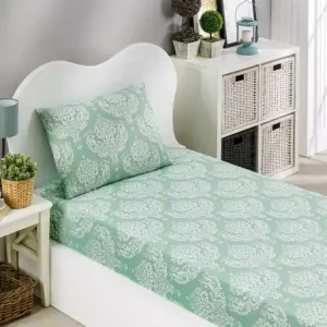 Cearsaf cu elastic si fete de perna Model Post Water Green Noutate