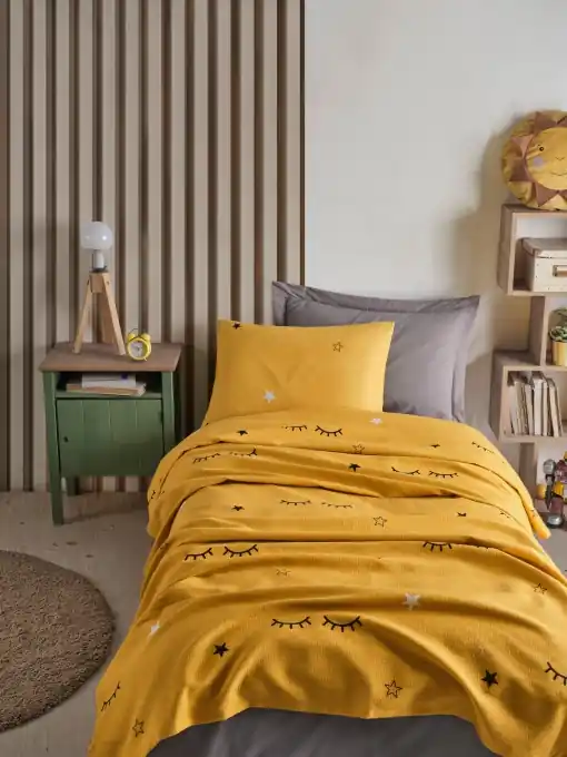 Cel mai bun preț Cuvertura Pique pentru pat 1 Persoana Model Dide v2 Yellow