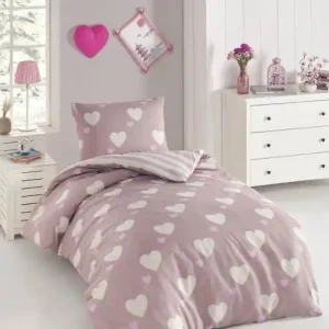 Lenjerie de pat 1 Persoana Model Herz Dusty Rose Popular