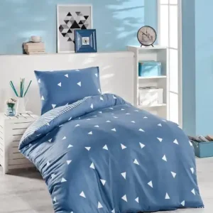 Lenjerie de pat 1 Persoana Model Üçgen Blue Ofertă