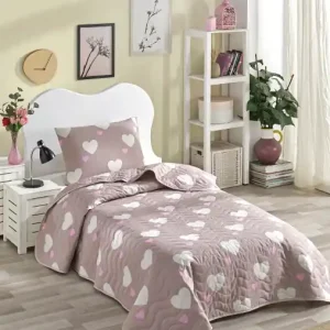 Set Cuvertura de pat 1 Persoana Model Herz Dusty Rose Premium