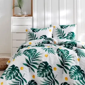 Set Cuvertura de pat 1 Persoana Model Kapitone Monstera Green Reduceri