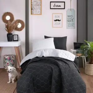 Set Cuvertura de pat 1 Persoana Model Solid Black, Grey Ofertă limitată