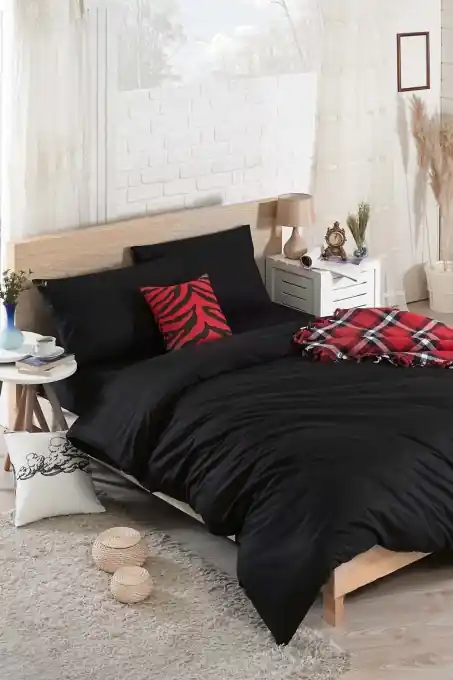 Lenjerie de pat dublu Model Düzboya Black Livrare rapidă