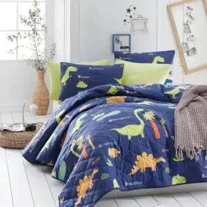 Set Cuvertura Pat Dublu Model Dinolar Dark Blue Mai ieftin