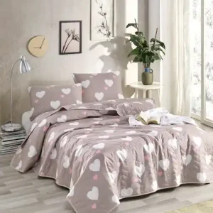 Reducere extra Set Cuvertura Pat Dublu Model Herz Dusty Rose