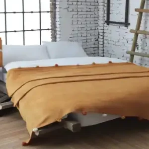 Patura pentru Pat 1 Persoana Model Pom Pom Mustard Expediere rapidă