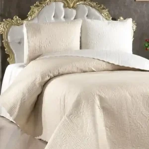 Discount Set Cuvertura Pat Dublu Model Sanem Cream, Beige