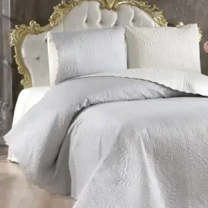 Set Cuvertura Pat Dublu Model Sanem Cream, Grey Reducere de preț