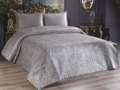 Set Cuvertura Pat Dublu Model Velica Grey Ieftin