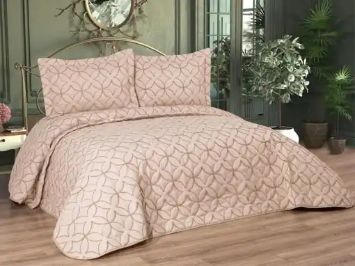Set Cuvertura Pat Dublu Model Parolin Beige Noutate