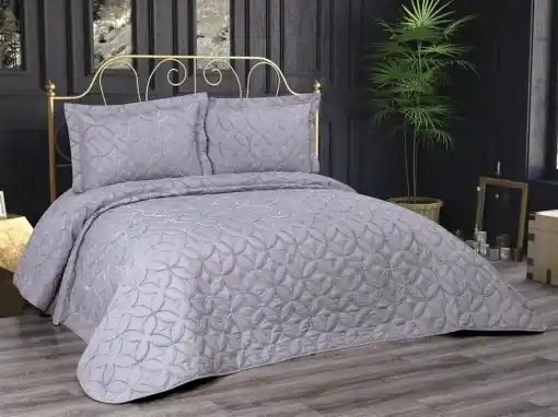 Set Cuvertura Pat Dublu Model Parolin Grey Premium