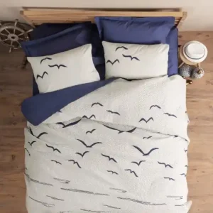 Ofertă specială Set Lenjerie de pat 1 Persoana si Cuvertura Model Larum Dark Blue