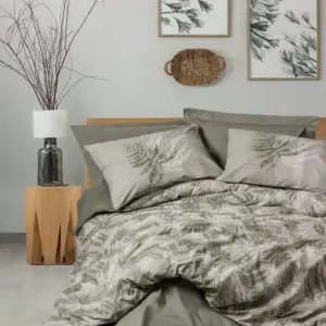 Lenjerie de pat dublu Model Frond Khaki Expediere rapidă