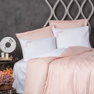 Lenjerie de pat dublu, Bumbac 100% Satinat Model Melinda Pink Chilipir