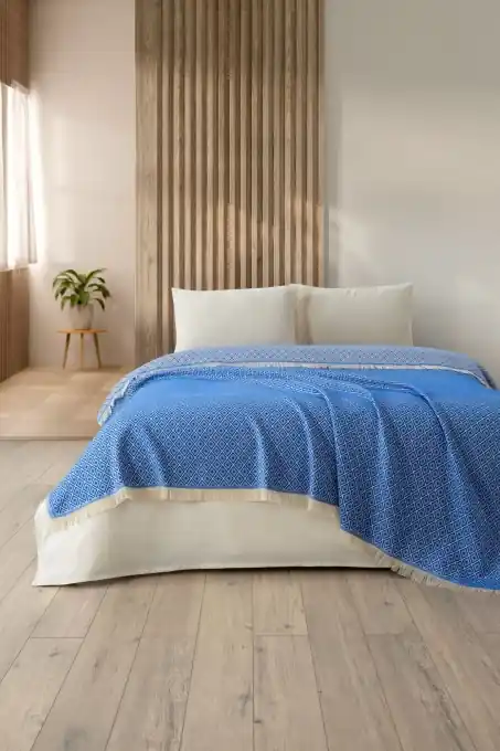 Cuvertura Pled pentru pat dublu Model Diamonds Blue Reducere specială