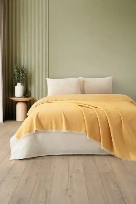 Cuvertura Pled pentru pat dublu Model Lapis Mustard Plată sigură