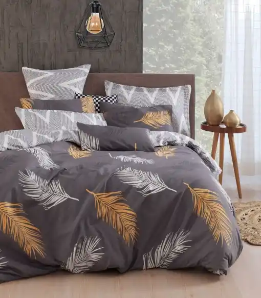 Disponibil imediat Lenjerie de pat dublu Model Olivia Gold, Grey vPoly