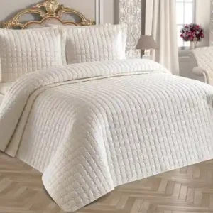 Set Cuvertura Pat Dublu Model Estiva Cream Promoție