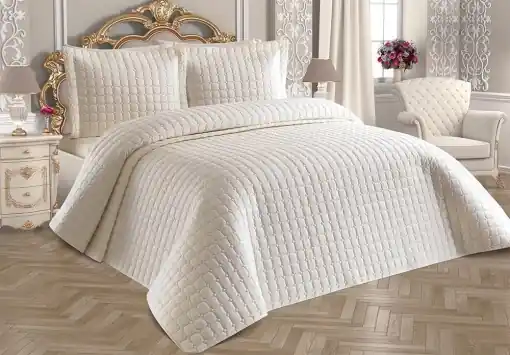 Set Cuvertura Pat Dublu Model Estiva Cream Promoție