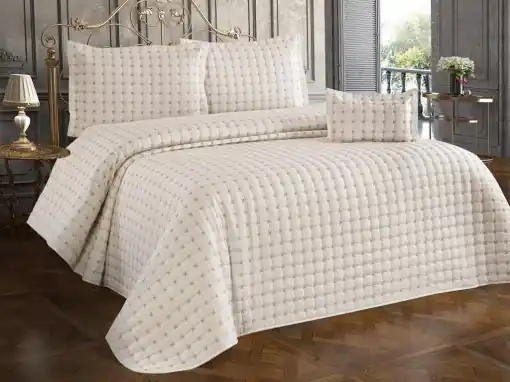 Set Cuvertura Pat Dublu Model Yıldız Cream Ofertă limitată
