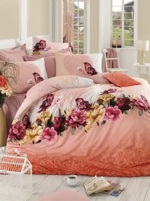 Lenjerie de pat 1 Persoana Model Çalıkuşu Pink Ofertă exclusivă