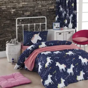 Super ofertă Lenjerie de pat 1 Persoana Model Magic Unicorn Dark Blue