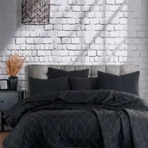 Set Cuvertura Pat Dublu Model Solid Black Reducere de preț