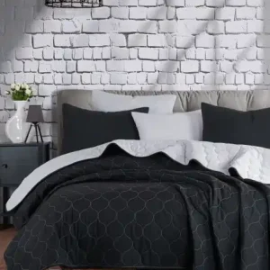Reduceri Set Cuvertura Pat Dublu Model Solid Black, Grey