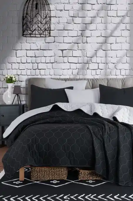 Reduceri Set Cuvertura Pat Dublu Model Solid Black, Grey