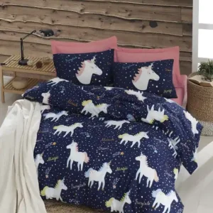 Ofertă limitată Lenjerie de pat dublu Model Magic Unicorn Dark Blue