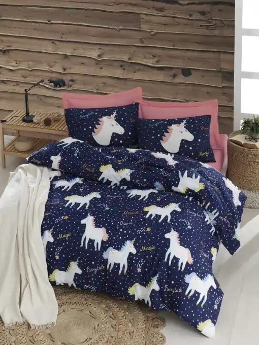 Ofertă limitată Lenjerie de pat dublu Model Magic Unicorn Dark Blue