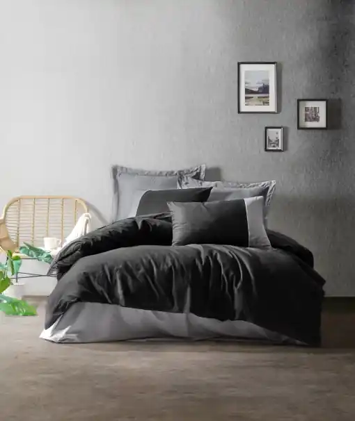 Cel mai vândut Lenjerie de pat 1 Persoana Model Plain Black, Grey