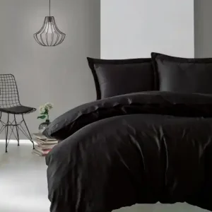 Lenjerie de pat dublu, Bumbac 100% Satinat Model Elegant Black Preț promoțional