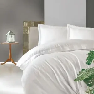 Lenjerie de pat dublu, Bumbac 100% Satinat Model Elegant White Disponibil imediat