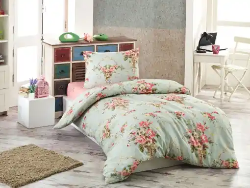 Lenjerie de pat 1 Persoana Model Alanur Mint Ultima șansă