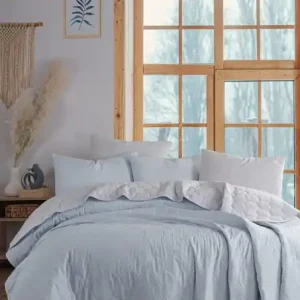 Preț promoțional Set Cuvertura Pat Dublu Model Solid Light Blue, Grey