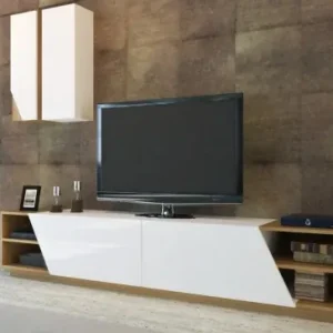 Ansamblu Comoda TV Zebra Alb-Teak Reducere
