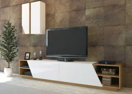 Ansamblu Comoda TV Zebra Alb-Teak Reducere