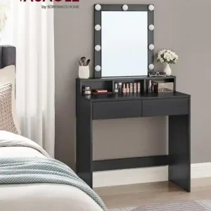 Noutate Masa de Toaleta cu oglinda Model Emery, Negru, 80x40x145 cm