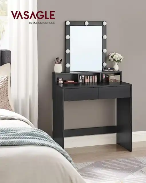 Noutate Masa de Toaleta cu oglinda Model Emery, Negru, 80x40x145 cm